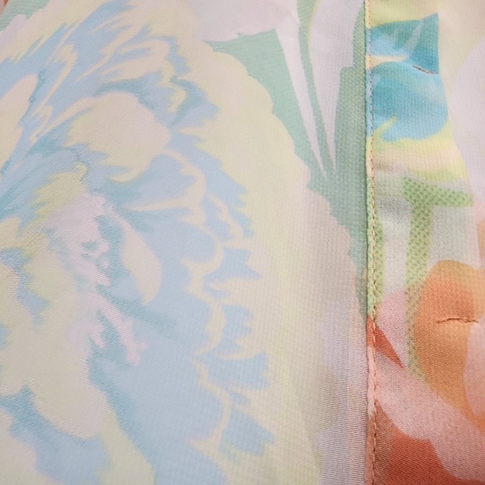 CANDIES Size Large Floral Chiffon French Lace Yoke Sheer Pastel Watercolor Top - Picture 7 of 9